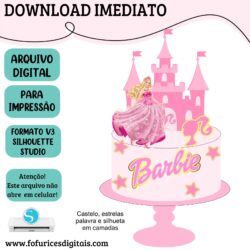 Topo de Bolo Arquivo Silhouette Barbie Princesa em Camadas